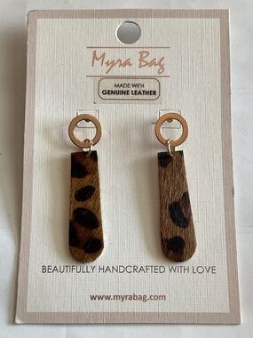 Myra Bag Brown Leopard Print Leather Drop Earrings with Gold Hoops